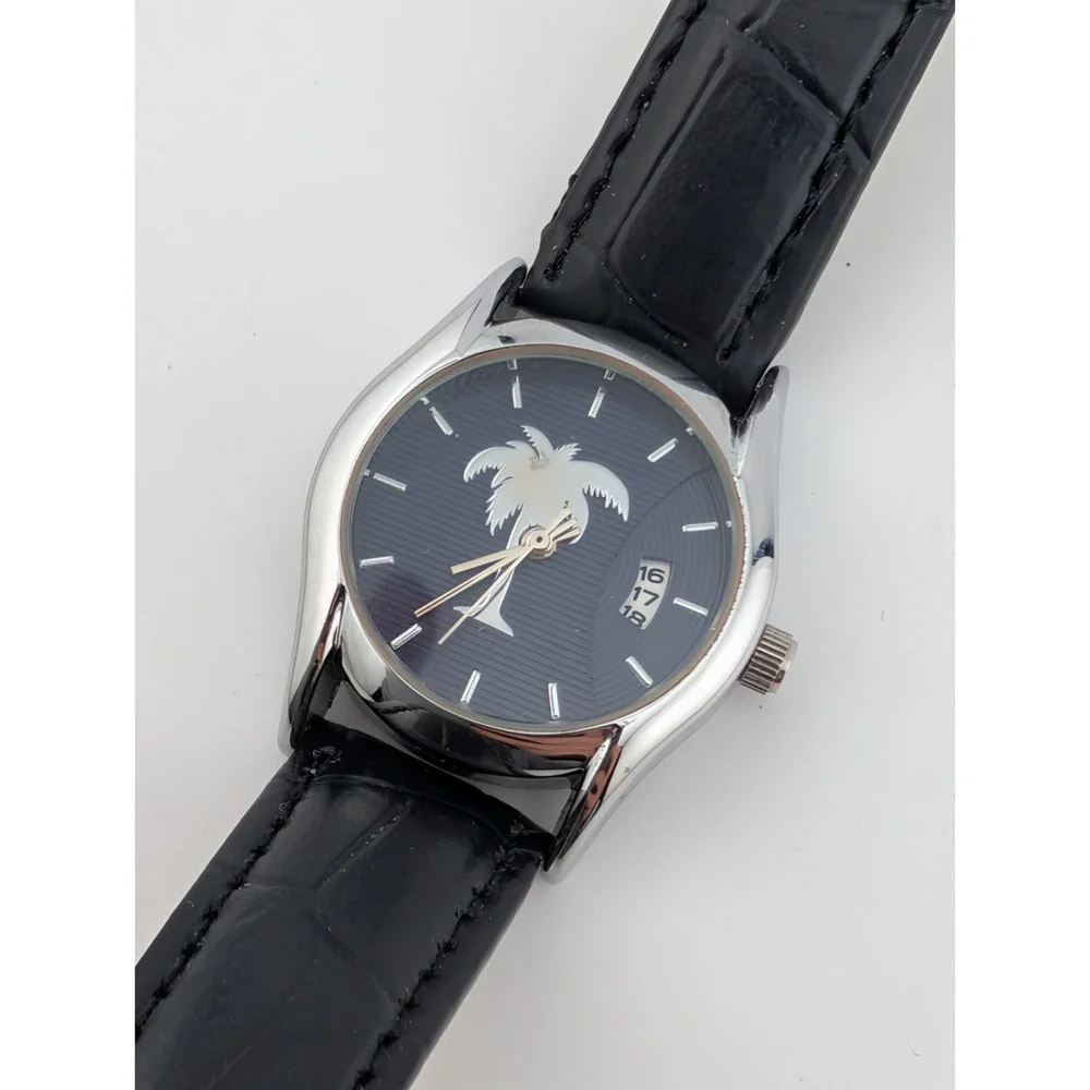 Rainforest Cafe Watch Women 28mm‎ Silver Case Blue Dial Black Band- New Battery